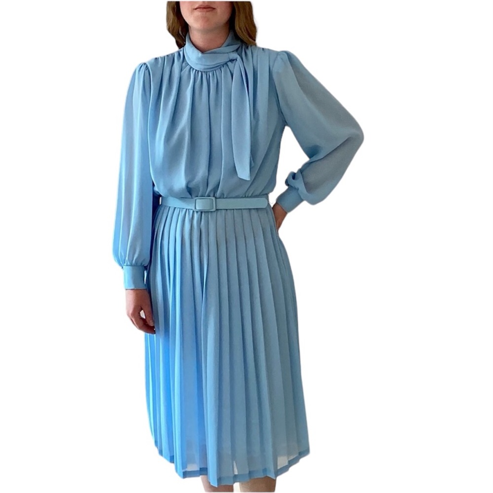 Vintage | D'Allairds Cocktail Semi-Sheer Midi Dress Pleated Classic Size S/M - Picture 2 of 14
